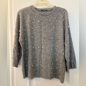Zara Women’s Gray Sweater with Pearl Details